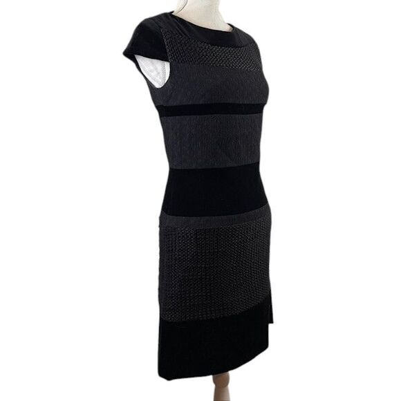 Piazza Sempione Textured Black Dress Velvet and Tweeded Back Zip Size 6 (IT 42) - Picture 1 of 16